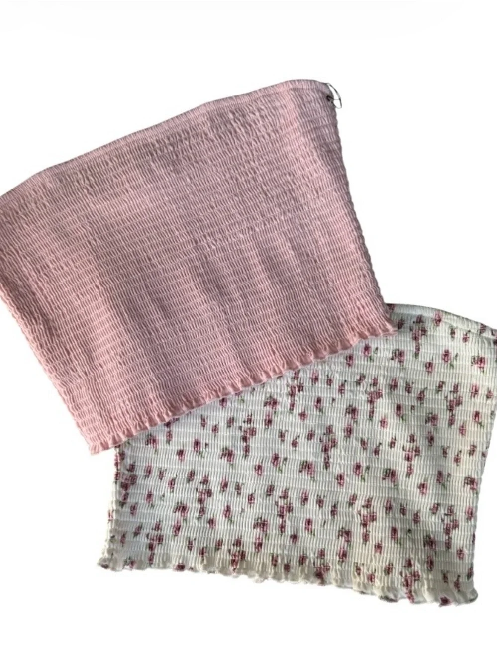 Rachel Paige Pink And Floral Smocked Tube Tops Set 2 Size XL Strapless Shirred
